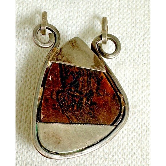 Large Cabochon Pendant in Silver Tone Setting - Earth Tones - Vintage - 1 3/4" - Picture 4 of 4